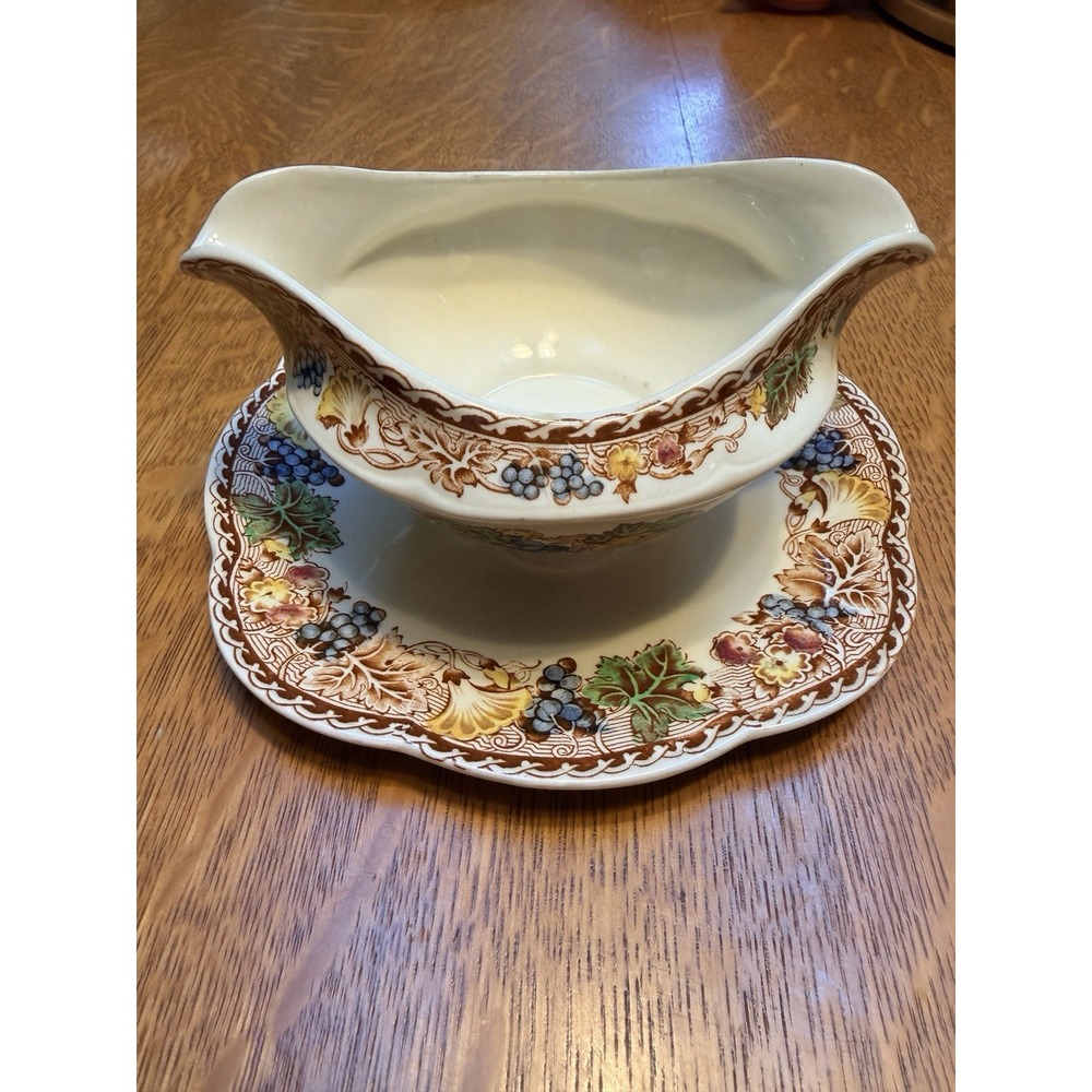 Vintage Wood & Sons Burslem England Hyde Gravy Sauce Boat & Underplate